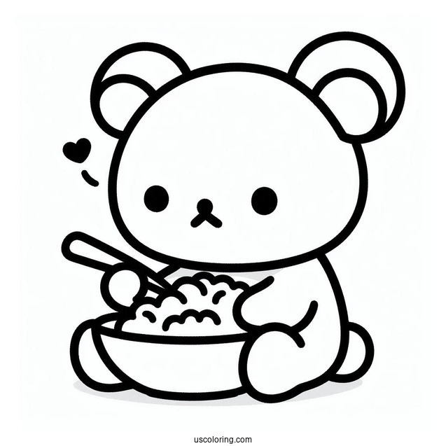 Rilakkuma Coloring Page Of Kawaii Chairoikoguma Eating Rice Bowl For Kids