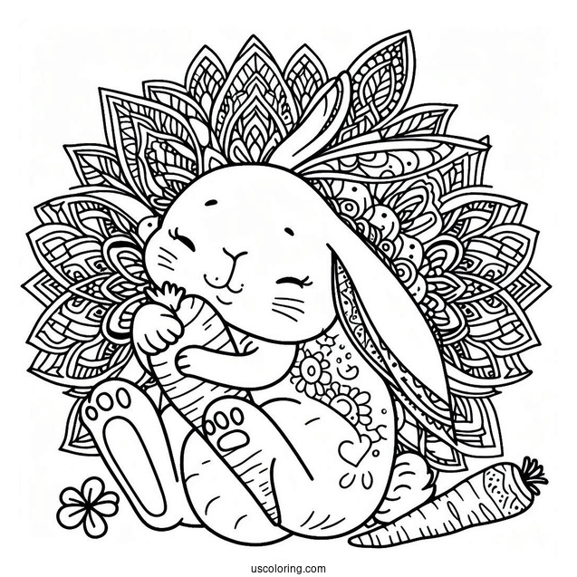 Rabbit Coloring Page Mandala Hugging A Carrot