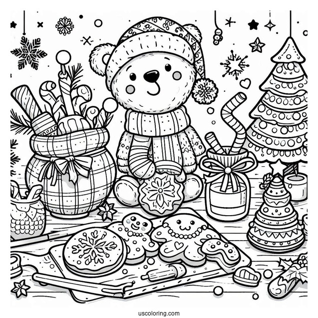 Christmas Coloring Pages For Adults Of Cartoon Animals Baking Christmas Cookies