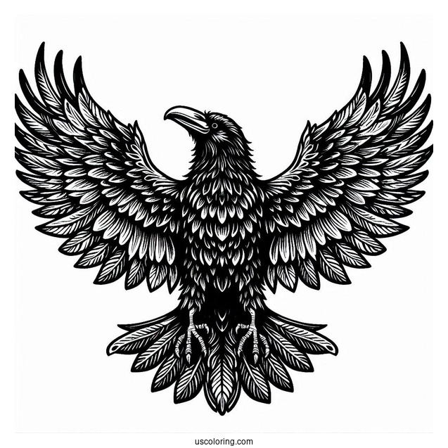Scary Raven Coloring Page Spreading Its Wings