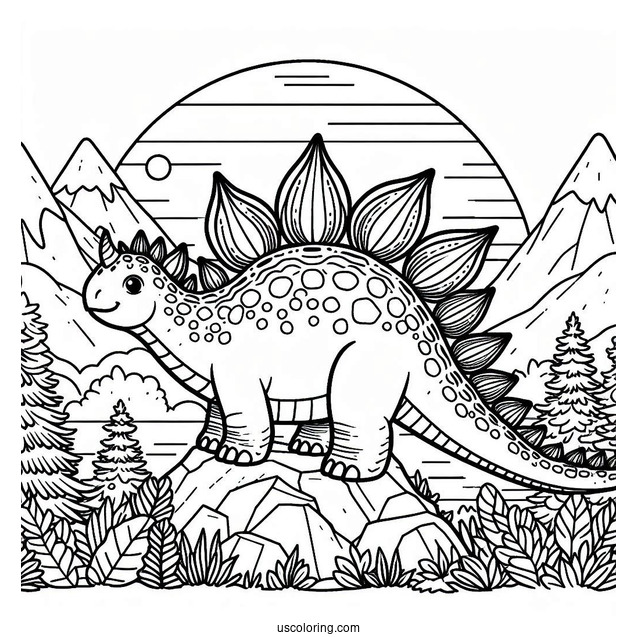 Stegosaurus Coloring Page In The Mountains