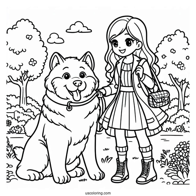 Woman Playing With Large Dog In Park Coloring Sheet