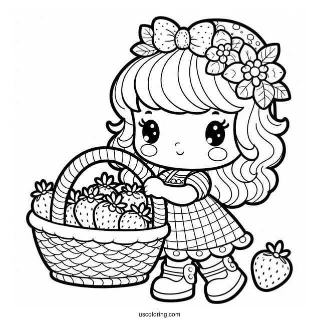 Strawberry Shortcake Coloring Page Carrying Basket Of Strawberries