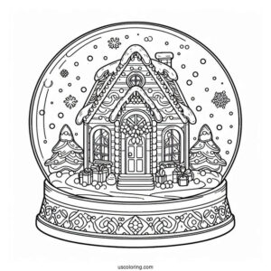 Gingerbread House Snow Globe Coloring Page For Kids