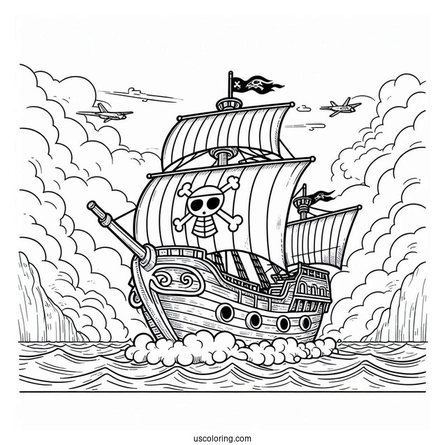 Detailed One Piece Coloring Page Of Going Merry Pirate Ship