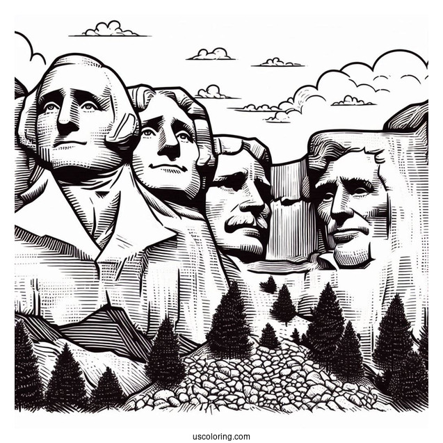 President Coloring Page Of Easy Mount Rushmore National Memorial