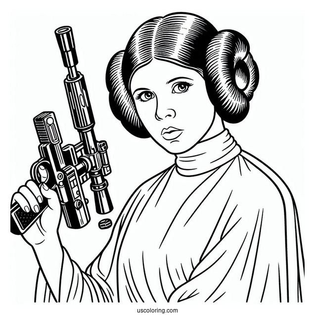 Princess Leia With Blaster Coloring Sheet