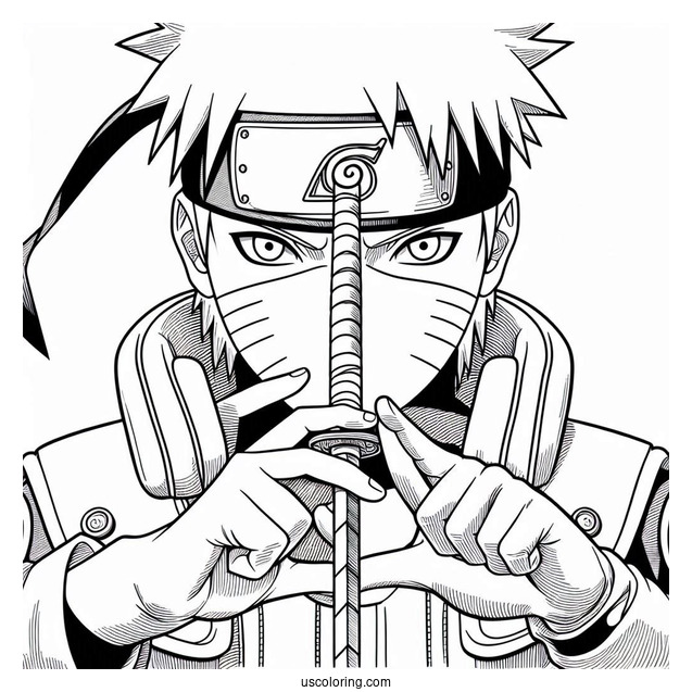 Naruto Coloring Page of Hatake Kakashi Holding Kunai