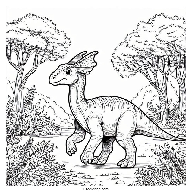Parasaurolophus Coloring Page Walking In The Forest