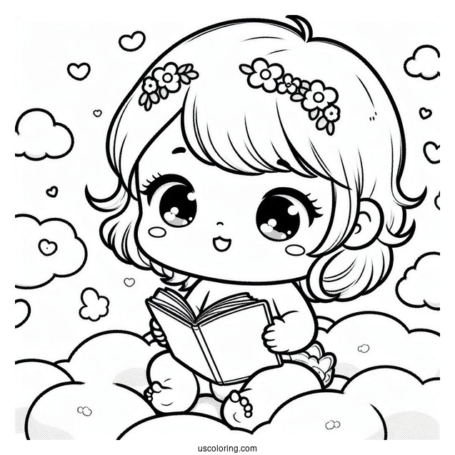 Adorable Baby Coloring Page Reading On A Cloud