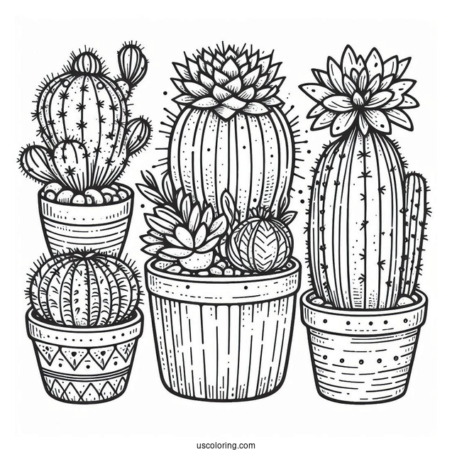 Cactus And Succulent Art Coloring Sheet