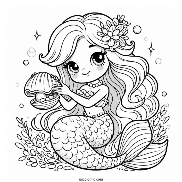 Mermaid Polly Pocket Coloring Page Holding Mussel With Pearl