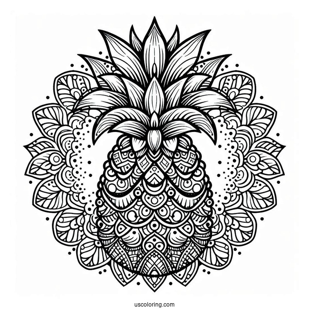 Elegant Pineapple Coloring Page Mandala Design For Adults