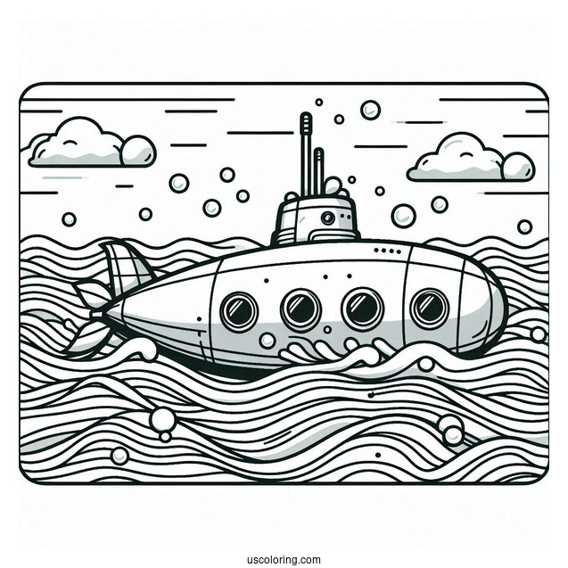 Easy Outline Of Submarine Coloring Page Surfacing From The Water