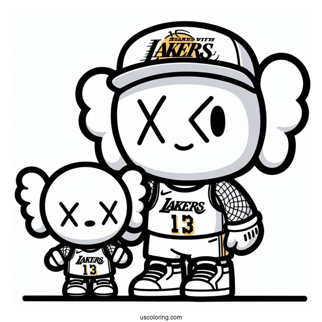 KAWS Coloring Page Companion In Lakers Jersey For Kids