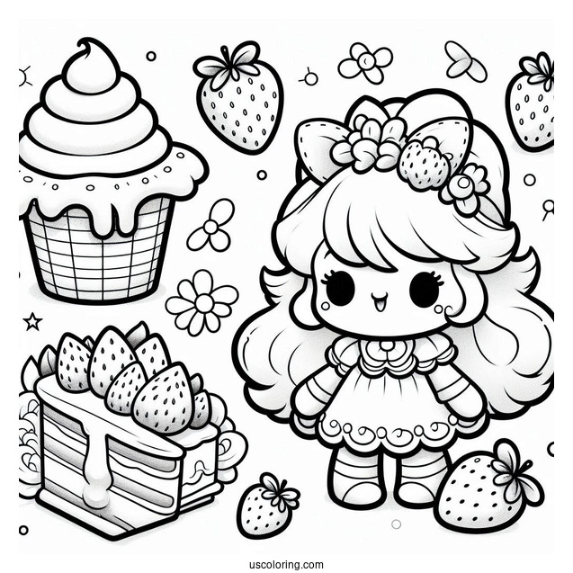 Strawberry Shortcake Coloring Page With Angel Cake, Crepe, And Ginger Snap