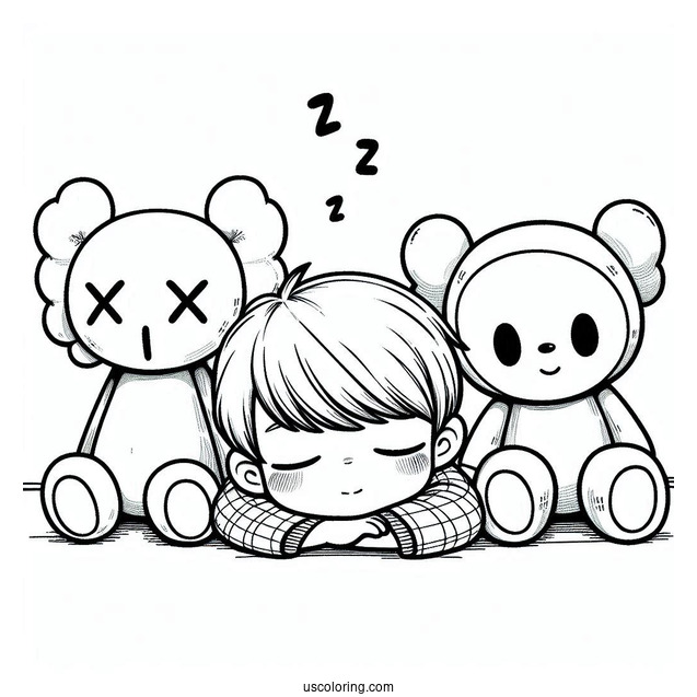 Child Sleeping Between KAWS Coloring Page Companion And Chum