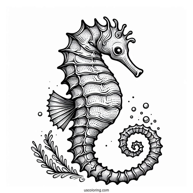 Realistic Looking Seahorse To Color