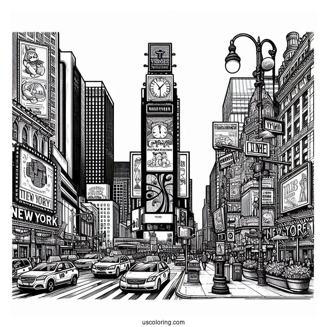 Detailed New York Coloring Page Of Times Square