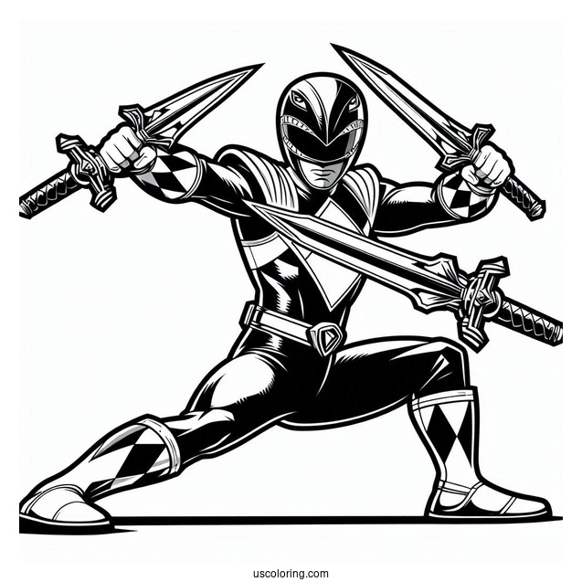 Power Ranger Fighting With Daggers Coloring In