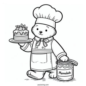 Chef Paddington Coloring Page Carrying A Cake And A Jar Of Marmalade