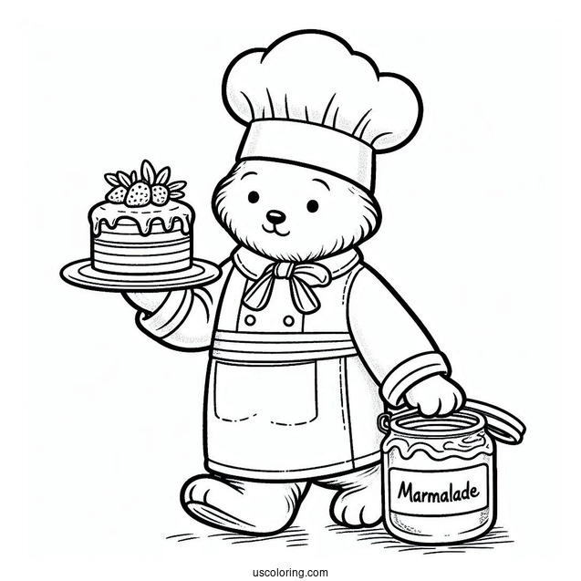 Chef Paddington Coloring Page Carrying A Cake And A Jar Of Marmalade