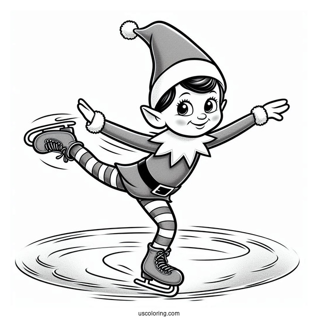 Elf On The Shelf Ice Skating To Color