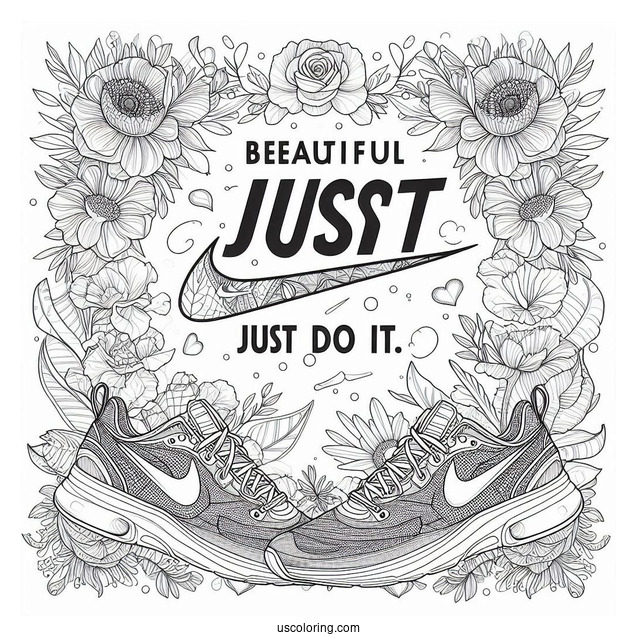 Just Do It Slogan Surrounded By Shoes Nike Coloring Page