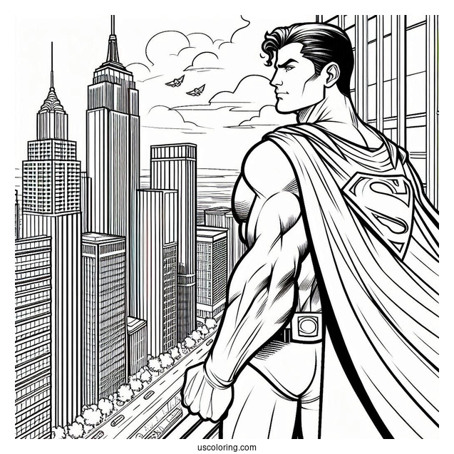 Superman Standing On Edge Of Building To Color