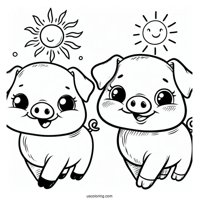 Cute Smiling Pig With a Big Sun