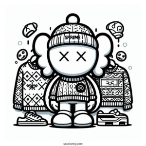 KAWS Coloring Page Companion In Supreme Sweater