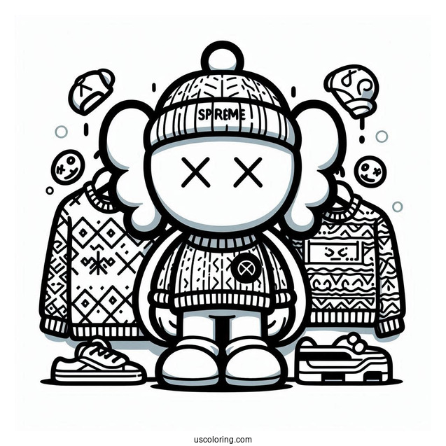 KAWS Coloring Page Companion In Supreme Sweater