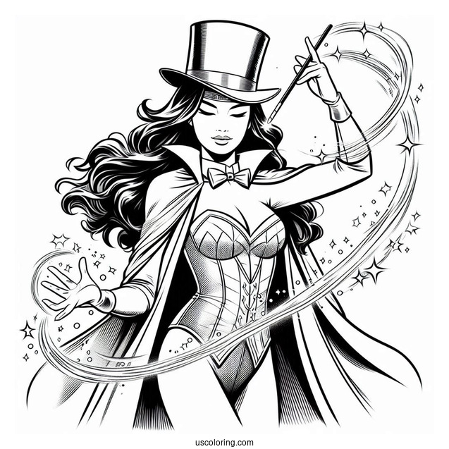 Justice League Coloring Page Of Zatanna Performing Magic