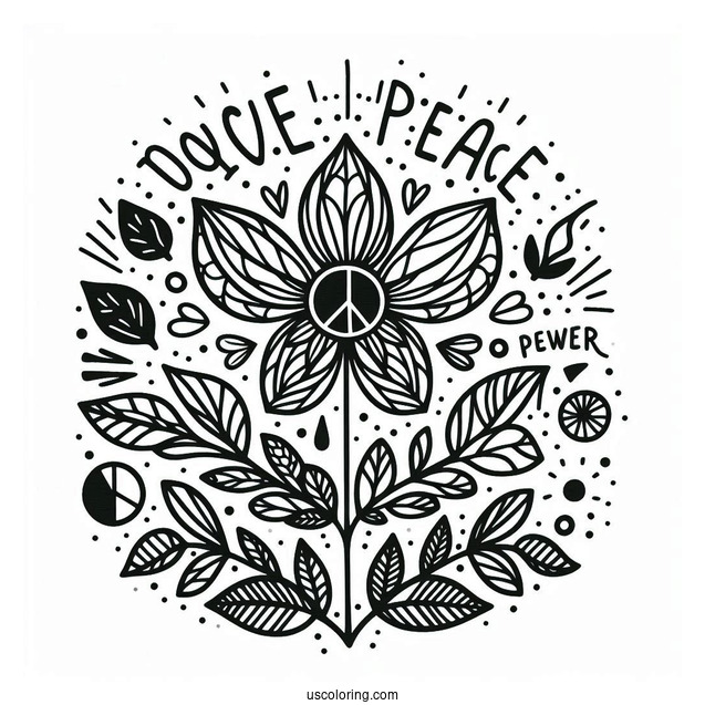 Peace Coloring Page Of Simple Flower Power Words