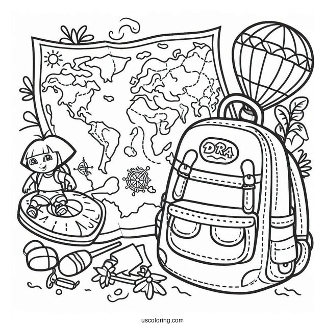 Simple Coloring Page Doras Map And Backpack