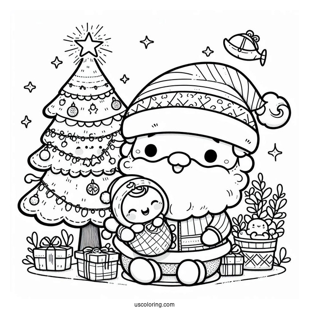 Cute Santa With Baby Jesus And Christmas Tree