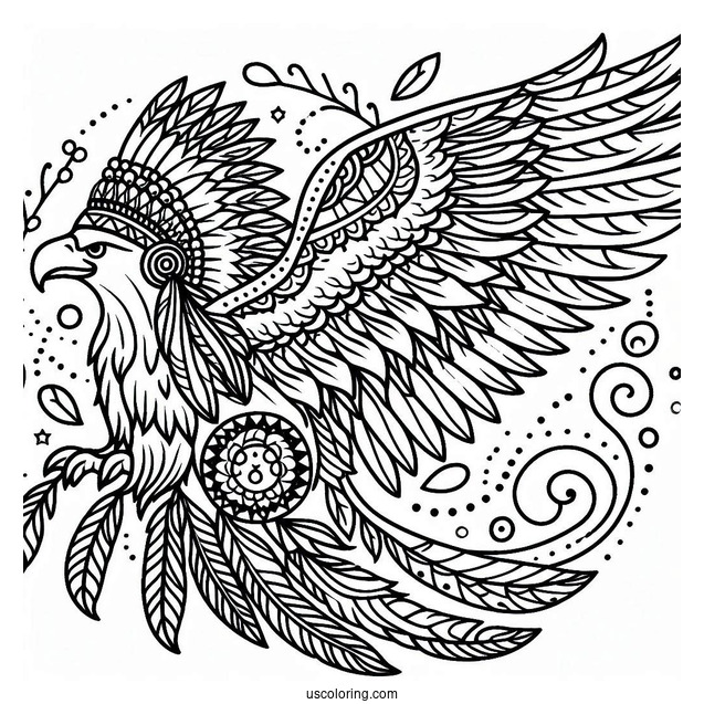 Native American Coloring Page of Eagle Spirit Animal For Kids