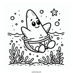Cute Patrick Star Coloring Page Swimming For Kids