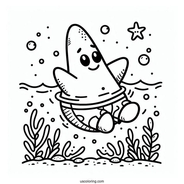 Cute Patrick Star Coloring Page Swimming For Kids