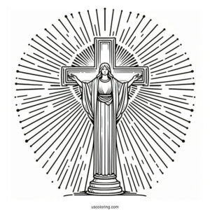 Glorious Cross Coloring Page With Rays Of Light For Kids