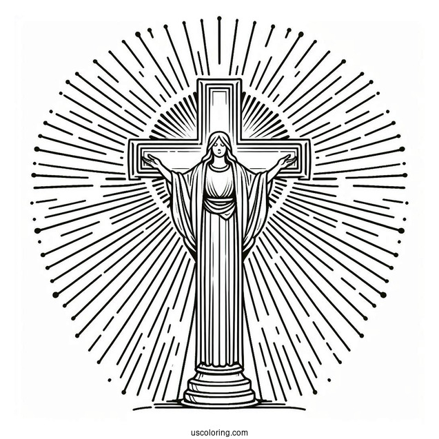 Glorious Cross Coloring Page With Rays Of Light For Kids