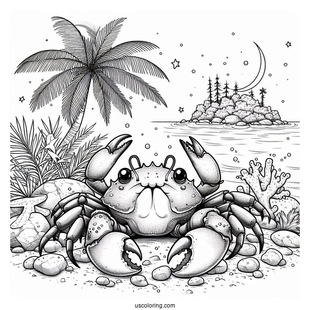 Realistic Christmas Island Red Crab Coloring Page Crawling Over Rocks