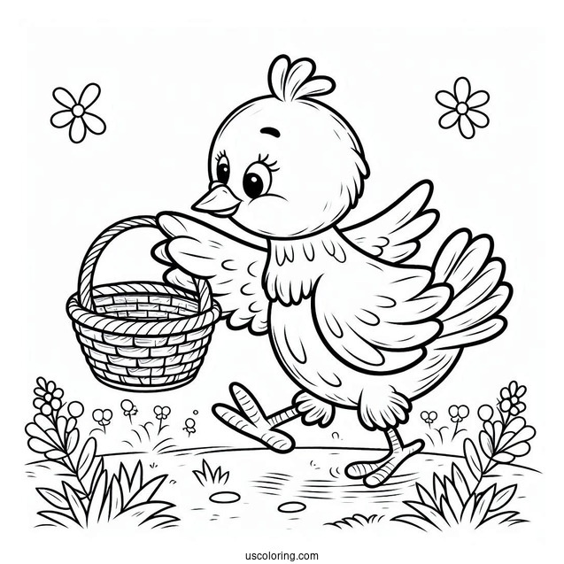 Big Bird Running In Field With Basket Coloring In For Kids