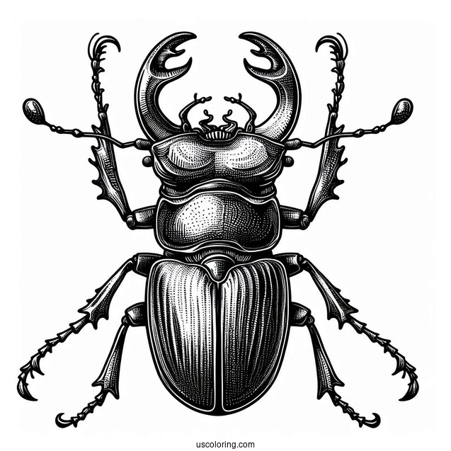Stag Beetle Coloring Page With Textured Exoskeleton
