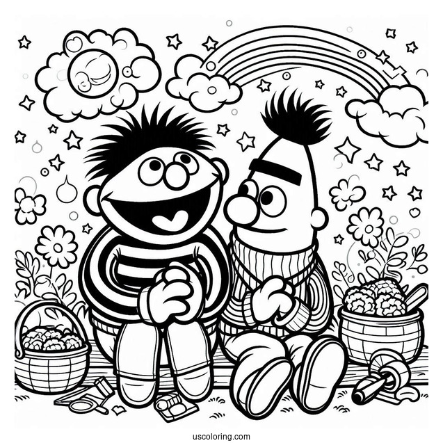 Detailed Coloring Page Of Bert And Ernie