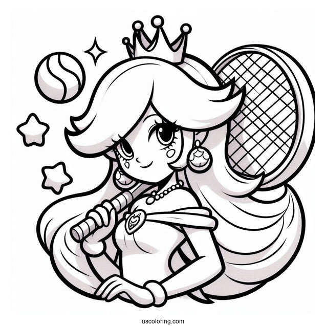 Rosalina Coloring Page With Tennis Racquet And Tennis Ball