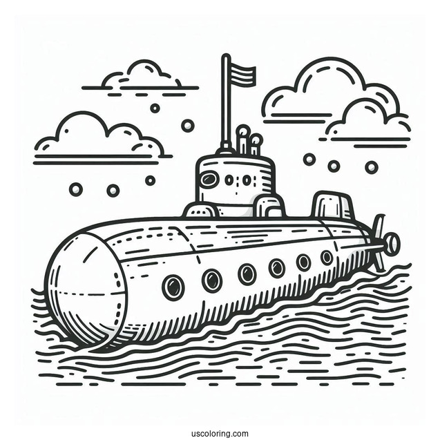 Easy Outline Of Submarine Coloring Page Surfacing From The Water