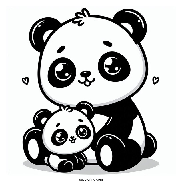 Cartoon Panda With Baby Coloring For Kids