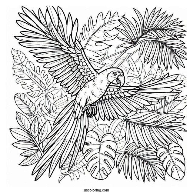 Tropical Parrot Flying In Jungle