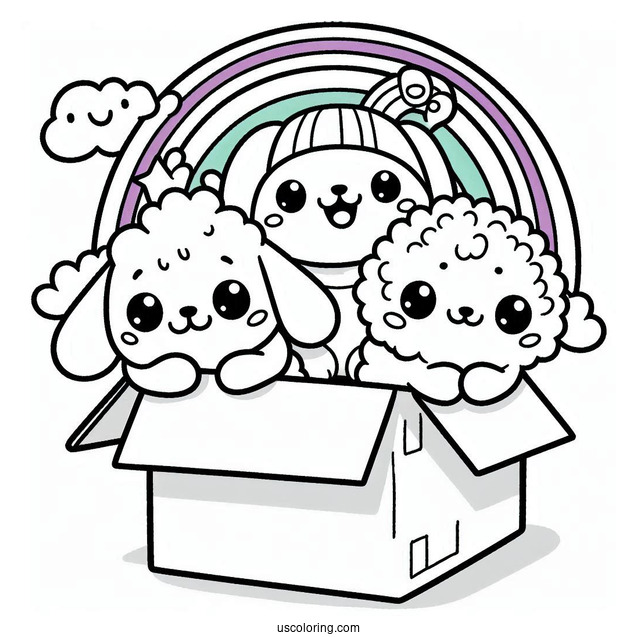 Blue, Green, And Purple Rainbow Friends Coloring Page Coming Out Of Box